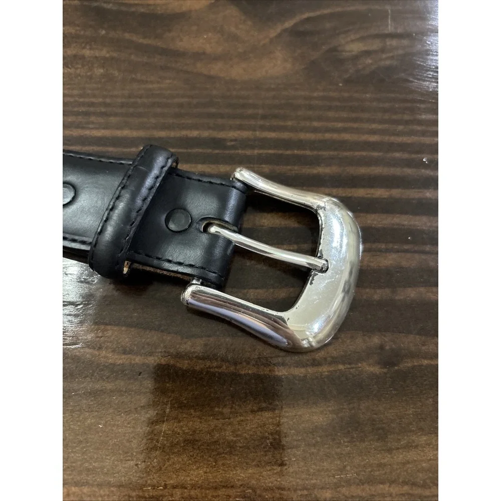 1996 Tony Lama Longhorn Black Leather Belt 0203L Men Silver Buckle Sz 32 Cowboy